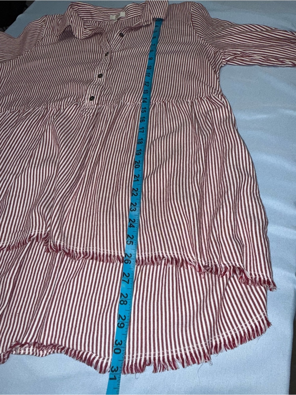 True Craft XL Burgundy Cream Striped Babydoll Button Down Shirt - Picture 6 of 7